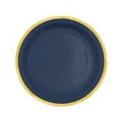 Temno moder papirnat krožnik z zlatim robom Classic Gold 18 cm – 6 kosov