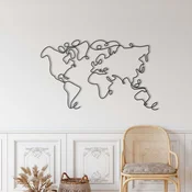 WallXpert metalni zidni ukras 5316, linijska mapa sveta, 100 x 60 cm, crni