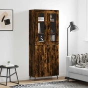 Greatstore Visoka komoda dimljen hrast 69,5x34x180 cm inženirski les