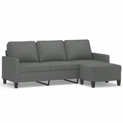 Vidaxl Kavč trosed s stolčkom za noge temno siv 180 cm blago
