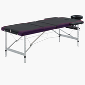 Sklopivi masažni stol s 3 zone aluminijski crno-ljubicasti