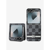 DKNY PU Leather Checkered Pattern and Stripe Samsung Galaxy Z Flip 6 Black Ovitek za telefon Vijolična