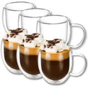 shumee Wilmax dvostenski termo kozarci z ročajem | komplet 6 kosov | 500 ml | kozarci za pitje | termo skodelice | kozarci za čaj | komplet kozarcev za latte macchiato