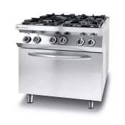 Plinski Štedilnik s 4 Gorilniki in Konvekcijsko El. Pečico GN 1/1, 230V/3000W, 800x722x900mm