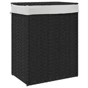 Vidaxl Košara za perilo s pokrovom črna 46x33x60 cm poli ratan