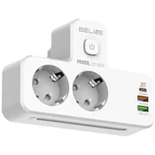 1 to 3 Beline Power Strip 2Xusb-A 2Xusb-C 2Xac Bel Z Led Osvetlitvo Ozadja