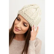 Kesi Womens winter wool hat with cable knit pattern K452 dark beige