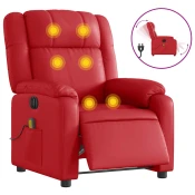 MAISON CHIC Električni masažni naslanjač - Relax naslanjač rdeče umetno usnje, (22134266)