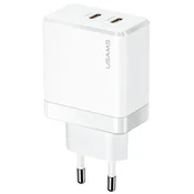 USAMS 40W USAMS GaN napajalnik 2xUSB-C stenski polnilnik bele barve