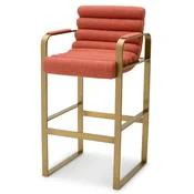 Casa Padrino luxury velvet bar chair with armrests orange/brass 53.5 x 57.5 x H. 107 cm - Upholstered stainless steel bar stool - Bar furniture - Luxury furniture - Luxury quality