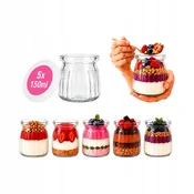 shumee 5x kozarcev za sladico 150 ml rebrasti stekleni kozarec s pokrovom za sladico z jogurtom