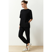 Trendyol Black Crew Neck Short Sleeve Basic Jogger Knitted Two Piece Set