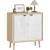 HOMCOM Kuhinjska kredenca z 2 vrati, moderno kuhinjsko pohištvo z nastavljivo polico in lesenimi nogami, kredenca bife za dnevno sobo, jedilnico in dnevni prostor, 72x35x77 cm, bela sijajna in hrast