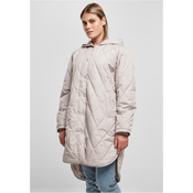 Womens Oversized Diamond Quilted Hooded Coat in Warm Grey