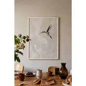 WallXpert uramljena slika 115241, kolibri i beli cvet na svetlobež teksturisanoj pozadini, 50 x 70 cm, beli ram