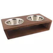Dog Fantasy skleda iz nerjavečega jekla z lesenim stojalom 2x400ml