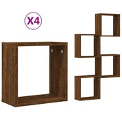 Vidaxl Stenske police kockaste 4 kosi rjavega hrast 30x15x30 cm