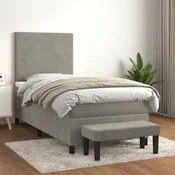 Greatstore Box spring postelja z vzmetnico svetlo siva 80x200 cm žamet