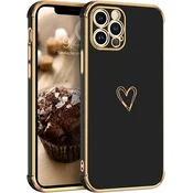 shumee SILIKONSKI OVITEK APPLE IPHONE 12 PRO ČRNO ZLAT OKVIR SRČEK A2341