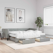 Greatstore Izvlečna dnevna postelja s predali svetlo siva 90x190 cm blago
