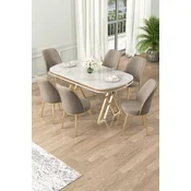 Hanah Home Set Trpezarijski sto i 6 stolica Lai, Bež-beli