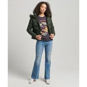 Superdry za ženske. W5011178A Kratka srednje težka jakna s kapuco zelene barve (L), Priložnostno, Zelena, Najlon