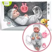 Lutka beba 35 cm siva sa posudom za hranu ( 1043813 )