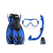 Outdoor master Otroški Komplet za Snorklanje: Maska, Dihalka in Plavuti, moder, 27-31