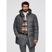 Ombre Mens long quilted jacket with hood - grey