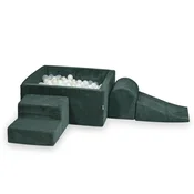 shumee Penasto igrišče z bazenom 90x90x40 Corduroy Green 400 žogic: prozorna, biserna, svetlo mint, svetlo zlata