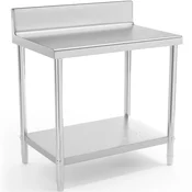 Royal Catering Stenska delovna miza iz nerjavečega jekla z robom in polico 90x60 cm