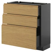 METOD / KNIVSHULT Podni element s 3 fioke, Crnosiva/Voxtorp im. hrastovine, 80x37 cm