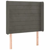 Vidaxl Vzglavje z ušesi temno sivo 103x16x118/128 cm žamet