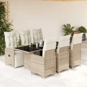 7-dijelni vrtni bistro set od poliratana s jastucima smedi