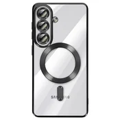 AVIZAR Mehko ohišje MagSafe za Galaxy S26 Plus, odporno na udarce, s kromiranim robom, Prozorno črna, (5000190510)