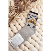 Warm cotton socks with teddy bear, grey