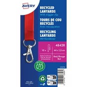 Avery Zweckform trakovi za identifikacijske kartice 4842R. Material 100 % rPET (reciklirana plastika), barva rdeča, velikost 15 x 440 mm.