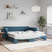 Greatstore Izvlečna dnevna postelja z vzmetnicami modra 100x200 cm žamet