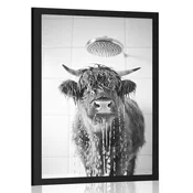 Plakat krava v tušu - 40x60 white