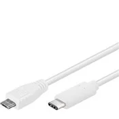 PremiumCord Kabel USB priključek C/male - USB 2.0 Micro-B/male, bel, 1 m