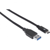 Manhattan USB 3.1 prikljucni kabel [1x USB-C™ utikac - 1x USB 3.0 utikac A] 1 m crne boje UL-certificiran Manhattan