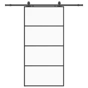 Vidaxl Drsna vrata s kompletom strojne opreme črna 102,5x205 cm ESG steklo