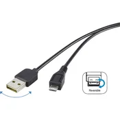 Renkforce USB 2.0 priključni kabel [1x USB 2.0 vtič A - 1x USB 2.0 vtič Micro-B] 1.80 m črn uporaben na obeh straneh