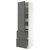 METOD/MAXIMERA Visoka omara+plc/4prd/vrata/2 ličn, bela/VOXTORP temno siva navpičen ročaj, 60x60x220 cm