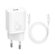 BASEUS glavni punjac s Type-C prikljuckom, 25 W, PD brzo punjenje + Type-C kabel, BIJELI CCCJG25CE_W