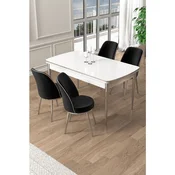 Hanah Home trpezarijski set Pale, sto na razvlacenje i 4 stolice, bela ploca, hromirane noge, crna tkanina Babyface
