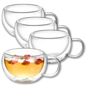 shumee Wilmax | termo kozarci z ročajem | komplet 4 kosov | 300 ml | kozarci za kavo z dvojno steno | komplet kozarcev za latte macchiato | kozarci za kapučino z ročajem | kozarci za čaj
