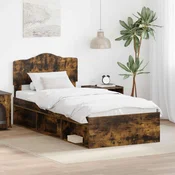 Vidaxl Konstrukcija postelje z vzglavjem Dimljeni oreh 75 x 190 cm