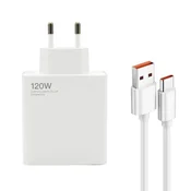 Kucni punjac Super Fast 120W GaN sa USB A na Type C kablom/ bela