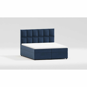 Tamno plavi tapecirani bracni krevet s prostorom za odlaganje 140x200 cm Flip – Ropez